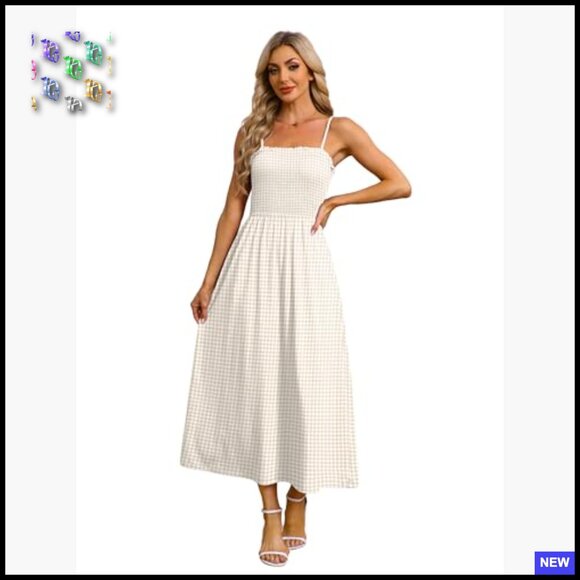 Spaghetti Strap Maxi Dress Smocked with Pockets Boho Beach Casual Long Sundress - Picture 4 of 7